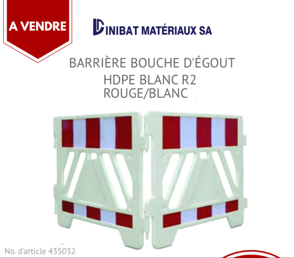 BARRIÈRE BOUCHE D'ÉGOUT HDPE BLANC R2 ROUGE/BLANC – Image 2